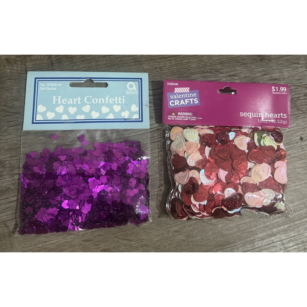 2 Count Valentines Sequin Heart Confetti‎ Packs, Brand New